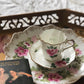 Vintage mid-century Wedgwood pink rose demitasse and saucer set