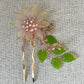 Yellow and pink dahlia luxe hairpin in glass and freshwater pearls