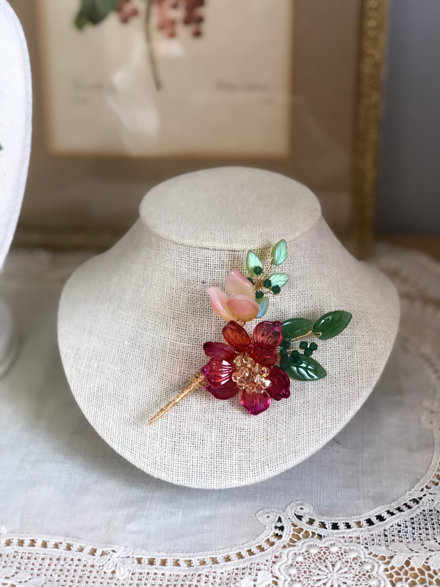 “Thank You” mini bouquet baby peony and baby lily brooch