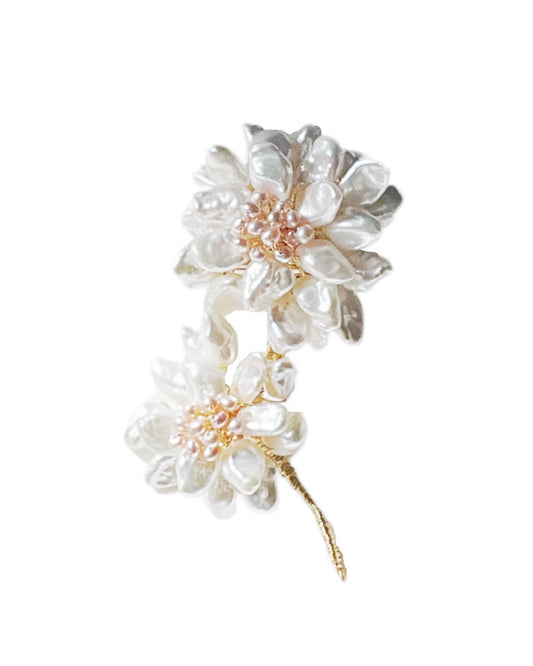 The graduation freshwater pearls peonies statement brooch